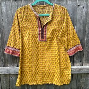 Aurelia Women’s Boho Floral 100% Cotton Tunic Blouse Sz L